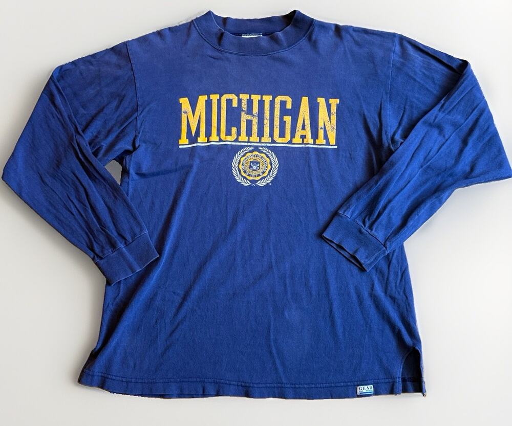 Vintage 90s Michigan Wolverines University Oversized Big Logo Longsleeve Size M